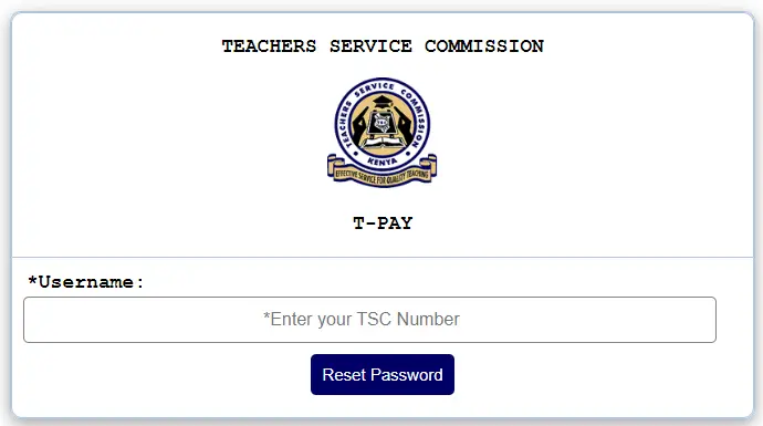 Enter TSC number to reset TSC password